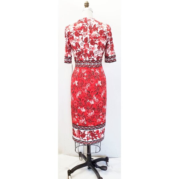 Maggy London Womens Red White Border Print Floral Short Sleeve Midi Dress NWT 2 - Picture 11 of 13